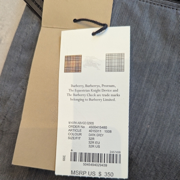 Men's Burberry London Designer Gray Cotton Pants - Size 32R NWT - Picture 7 of 9